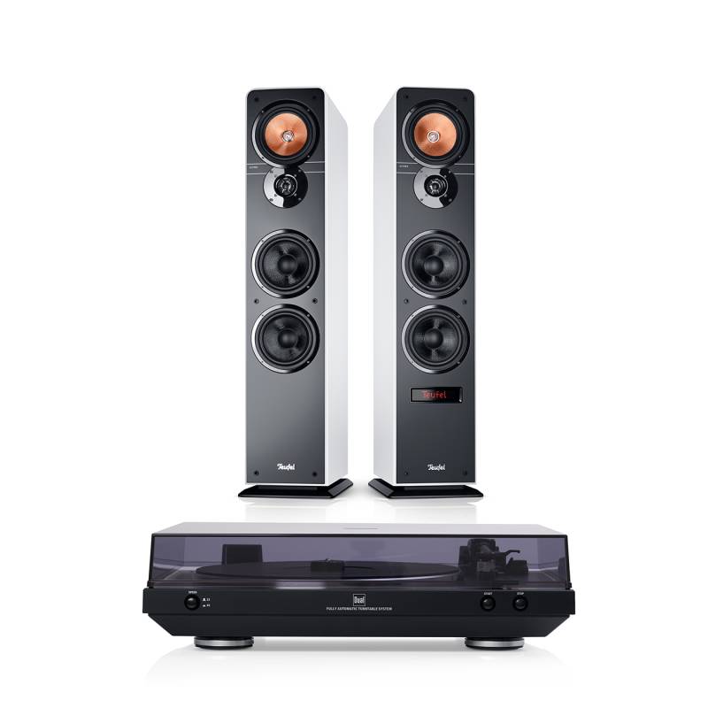 Teufel ULTIMA 40 AKTIV + DUAL DT 400 Aktives Standlautsprecher-Paar 3-Wege-Akustik 2 x 130 Watt Weiß / Schwarz von Teufel