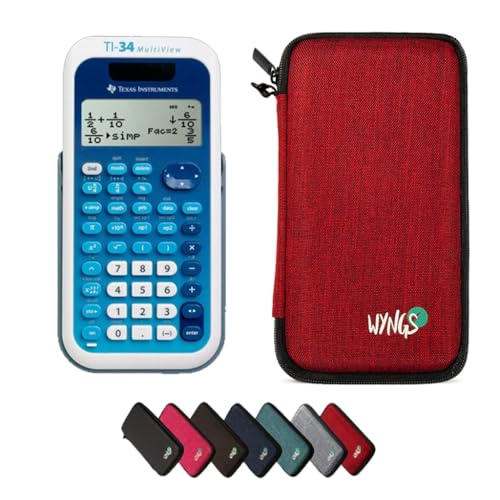 TI-34 MultiView Taschenrechner inklusive Schutztasche von WYNGS in Rot - Basic Set von Texas Instruments