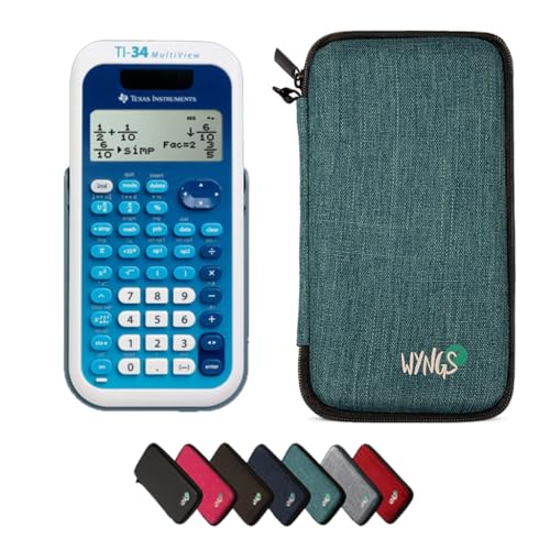 TI-34 MultiView Taschenrechner inklusive Schutztasche von WYNGS in Türkis - Basic Set von Texas Instruments