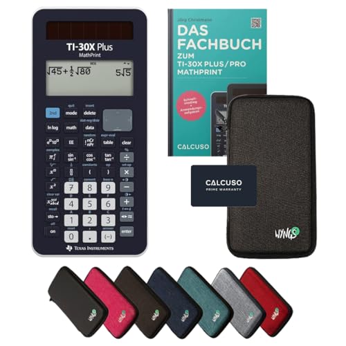 CALCUSO Standardpaket: TI-30X Plus MathPrint technisch-wissenschaftlicher Schulrechner + WYNGS Schutztasche dunkelgrau + Fachbuch von CALCUSO + Erweiterte Garantie von CALCUSO von Texas Instruments