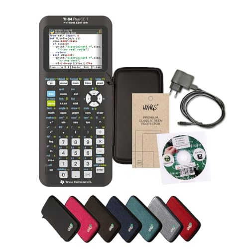 TI-84 Plus CE-T Python Edition + Erweiterte Garantie von CALCUSO + Ladekabel + Lern-CD (Deutsch) + WYNGS Schutzfolie + WYNGS Schutztasche schwarz (channable auslauf) von Texas Instruments