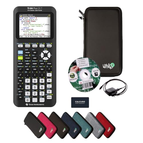 TI 84 Plus CE-T Python Edition Grafikrechner + WYNGS Schutztasche + Original TI Akku-Ladekabel + Lern-CD für Grafikrechner + Erweiterte Garantie von CALCUSO von Texas Instruments