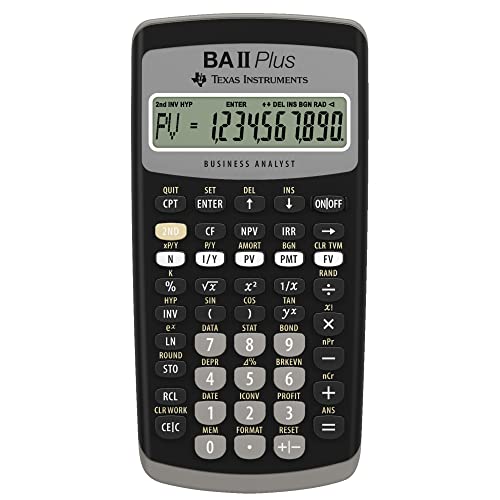 Texas Instruments BA II Plus Finanzrechner (Einzeiliges, 10-stelliges Display, Batteriebetrieb) Schwarz-Grau von Texas Instruments