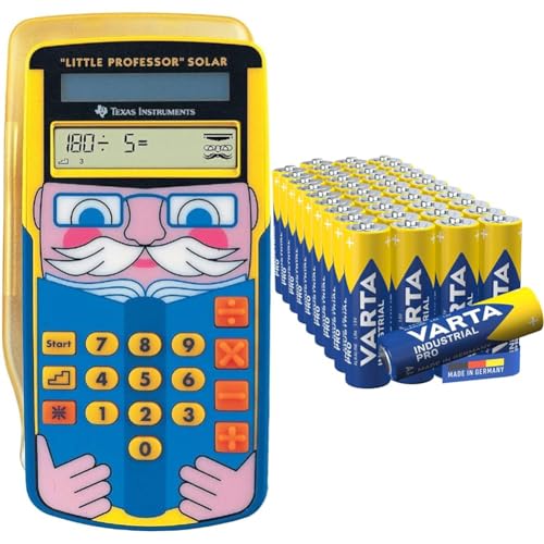 Texas Instruments Little Professor Rechentrainer (für Vor- und Grundschule, Solarbetrieben, mit 80.000 Rechenaufgaben) gelb-blau & VARTA Batterien AA, Industrial Pro, Alkaline Batterie, 1,5V von Texas Instruments