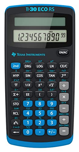Texas Instruments TI-30 ECO RS Schulrechner, Technisch-Wissenschaftlich (Einzeiliges 10-stelliges Display, Solarbetrieb) Schwarz von Texas Instruments