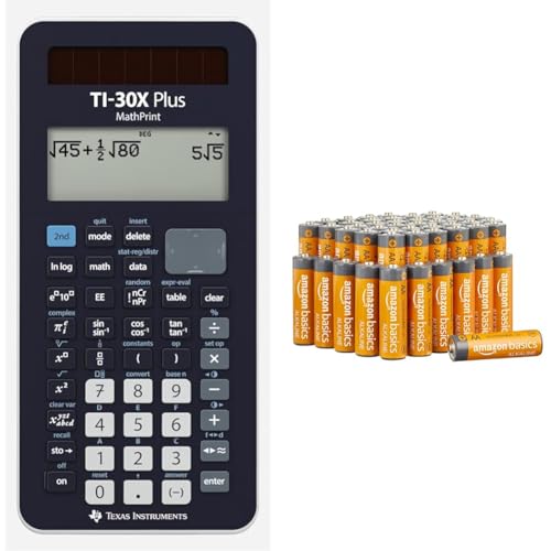 Texas Instruments TI-30X Plus MathPrint Wissenschaftlicher Schulrechner (4-zeilig) & Amazon Basics AA-Alkalibatterien, leistungsstark, 1,5 V, 48 Stück (Aussehen kann variieren) von Texas Instruments