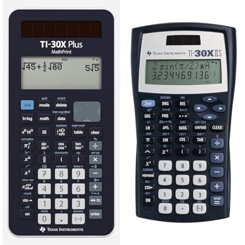 Texas Instruments TI-30X Plus MathPrint Wissenschaftlicher Schulrechner (4-zeilig) & TI-30 XIIS Schulrechner (zweizeilig, Solar- und Batteriebetrieb) Dunkelblau von Texas Instruments
