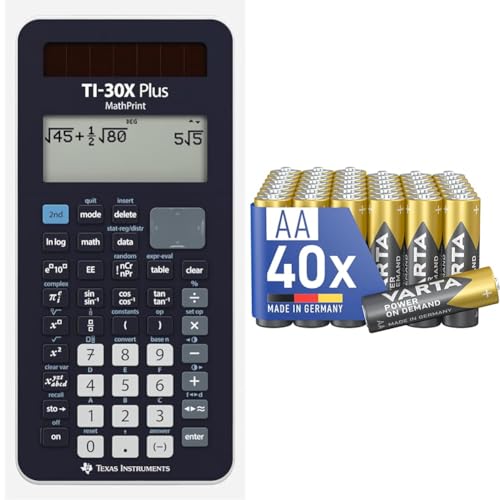 Texas Instruments TI-30X Plus MathPrint Wissenschaftlicher Schulrechner 4-zeilig & VARTA Batterien AA von Texas Instruments