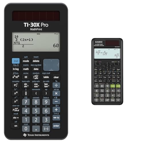 Texas Instruments TI-30X Pro Mathprint Schulrechner (4-zeiliges hochauflösendes Display, Solar- und Batteriebetrieb) Schwarz & Casio FX-87DE Plus-2 Wissenschaftlich-Technischer Schulrechner, Schwarz von Texas Instruments