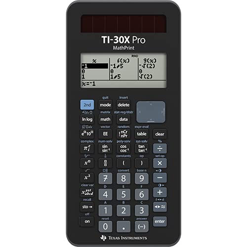 Texas Instruments TI-30X Pro Mathprint Schulrechner (4-zeiliges hochauflösendes Display, Solar- und Batteriebetrieb) Schwarz von Texas Instruments