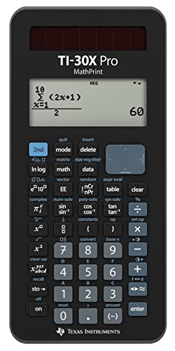 Texas Instruments TI-30X Pro Mathprint Schulrechner (4-zeiliges hochauflösendes Display, Solar- und Batteriebetrieb) Schwarz von Texas Instruments