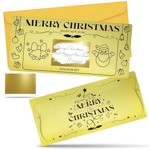 1 Weihnachtskarte mit Umschlag, Weihnachts-Rubbelkarte Überraschungsgeschenk Enthüllung, Glückliche Neujahrskarte, Goldenes Ticket zum Schreiben Ihrer eigenen Spezial für Freundin, Familie, Freund von Teyomi