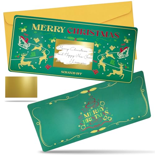 1 Weihnachtskarte mit Umschlag,Weihnachtskratzkarte Überraschungsgeschenk Enthüllung, 20cmx9cm Frohes Neues Jahr Karte,Grüner Elch Grußkarte zum selber schreiben für Freundin,Ehefrau,Familie,Freund von Teyomi