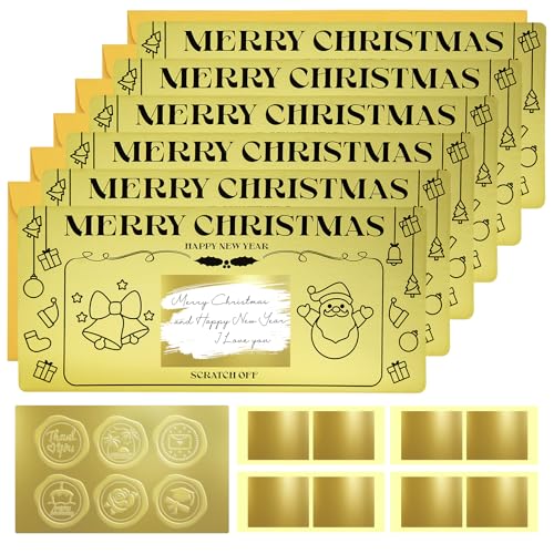 6 Weihnachtskarte mit Umschlag, Weihnachts-Rubbelkarte Überraschungsgeschenk Enthüllung, Glückliche Neujahrskarte, Goldenes Ticket zum Schreiben Ihrer eigenen Spezial für Freundin, Familie, Freund von Teyomi