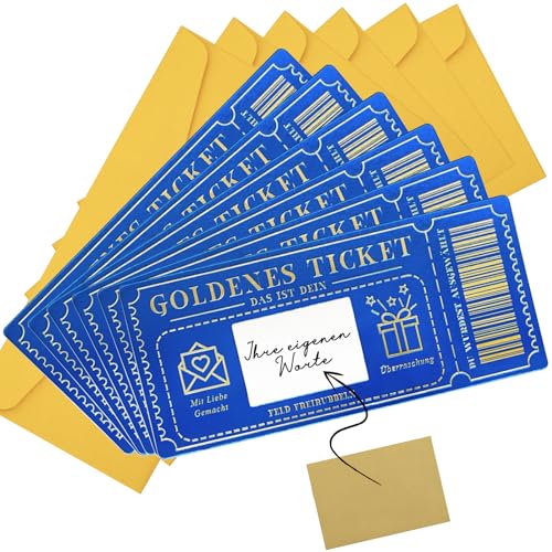 6 Stück Gutschein zum selber ausfüllen mit Rubbelaufkleber,Rubbelkarte zum beschriften mit Umschlägen,Goldene Ticket Rubbel-Geburtstagskarten,Geschenke für Frauen, Weihnachtsgeschenkkarten-Blau von Teyomi