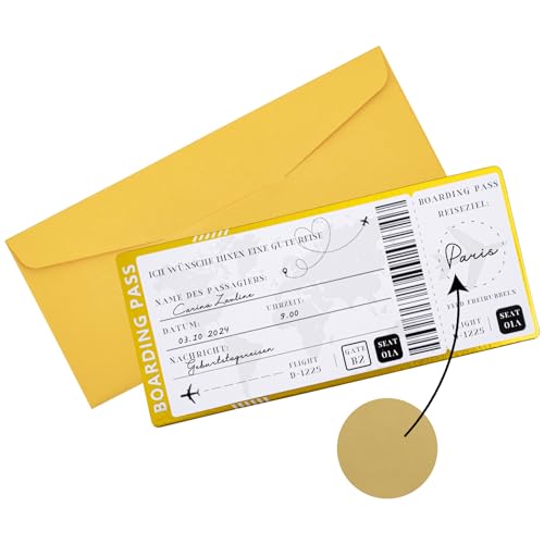 Goldenes Ticket Reisegutschein Flugticket mit Rubbelaufkleber, Bordkarte zum beschriften mit Umschlägen, Einzigartige Reise Geschenk Verpackung für Valentinstag,Geburtstag,Geschenk für Freundinnen von Teyomi