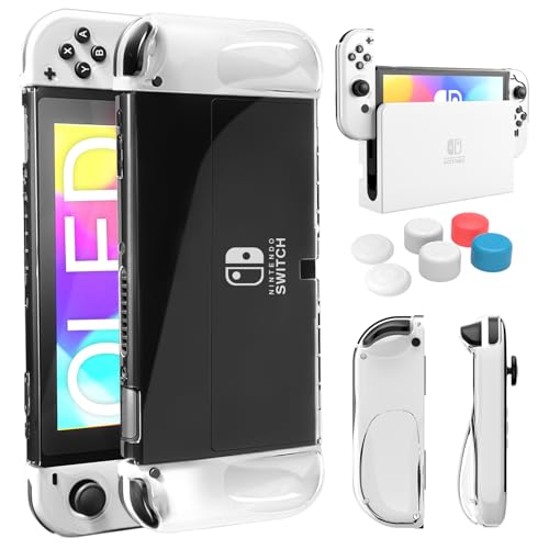 Hüllen Kompatibel mit Nintendo Switch OLED, Transparent Case Kompatibel mit Switch OLED, Soft TPU Joy-Con Cover and Hard PC Dockable Schutzhülle für Switch OLED with 6 Stück Joystick Kappen(Clear) Hüllen Kompatibel mit Nintendo Switch OLED, Transparent Case Kompatibel mit Switch OLED, Soft TPU Joy-Con Cover and Hard PC Dockable Schutzhülle für Switch OLED with 6 Stück Joystick Kappen(Clear) von Teyomi