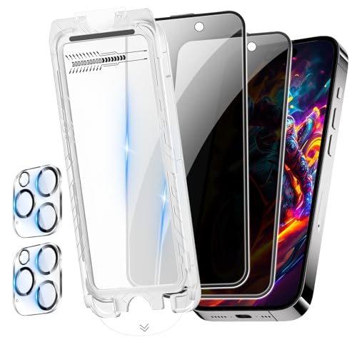 Teyomi [2+2 Stück Panzerglas Sichtschutz kompatibel mit iPhone 16 Pro Max+Kamera Schutzfolie,[Full Screen 9H Schutzglas] kompatibel mit iPhone 16 Pro Max,Anti-Fingerabdruck,Automatische Installation von Teyomi
