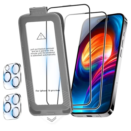 Teyomi Panzerglas kompatibel mit iPhone 16 Pro Max + Kamera Schutzfolie, [Full Screen 9H Schutzglas] Schutzfolie kompatibel mit iPhone 16 Pro Max, Anti-Fingerabdruck, Auto-Installation[2+2 Stück] von Teyomi