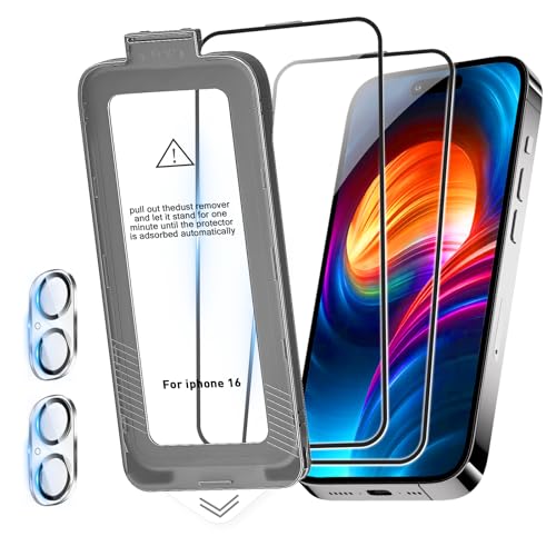 Teyomi Panzerglas kompatibel mit iPhone 16 + Kamera Schutzfolie, [Full Screen 9H Schutzglas] Schutzfolie kompatibel mit iPhone 16, Anti-Fingerabdruck, Auto-Installation[2+2 Stück] von Teyomi