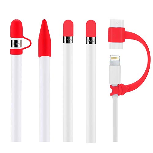 Teyomi 5-Stücke Silikon Schutz Zubehör für Apple Pencil 1, Enthalten 2 Pencil Kappe, Pencil Spitze Kapp, Kabel Adapterhalter, Pencil Kappenhalter von Teyomi