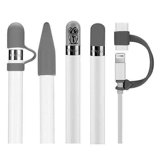 Teyomi 5-Stücke Silikon Schutz Zubehör für Apple Pencil 1, Enthalten 2 Pencil Kappe, Pencil Spitze Kapp, Kabel Adapterhalter, Pencil Kappenhalter von Teyomi
