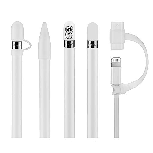 Teyomi 5-Stücke Silikon Schutz Zubehör für Apple Pencil 1, Enthalten 2 Pencil Kappe, Pencil Spitze Kapp, Kabel Adapterhalter, Pencil Kappenhalter von Teyomi