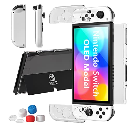 Teyomi Dockable Hülle Kompatibel mit Nintendo Switch OLED Modell 2021,Switch OLED Case Clear,Soft TPU Joy-Con Griff Cover and Hard PC Schutzhülle für Nintendo Switch OLED with 6 Stück Joystick Kappen von Teyomi