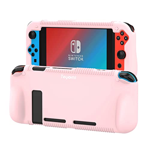 Teyomi Hülle Kompatibel mit Nintendo Switch, Schutzhülle aus Silikon mit Federung und Anti-kratzt Spiel Kassette Slot Design(Rosa) von Teyomi