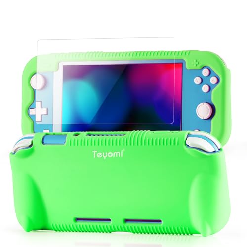 Teyomi Hülle für Nintendo Switch Lite Silikon Schutzhülle mit Schutzfolie, 4 PCS Joystick Kappen und Spiel Kartensteck Plätze, Case Skin mit Standhaft, Stoßdämpfendem und Kratzfestem Design(grün) von Teyomi