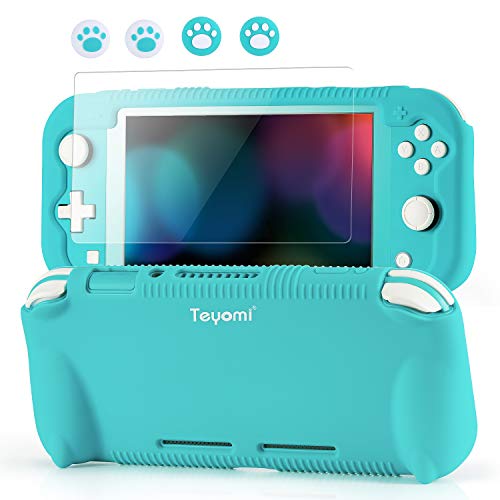 Teyomi Hülle für Nintendo Switch Lite Silikon Schutzhülle mit Schutzfolie, 4 PCS Joystick Kappen und Spiel Kartensteck Plätze, Case Skin mit Standhaft, Stoßdämpfendem und Kratzfestem Design (Blau) von Teyomi