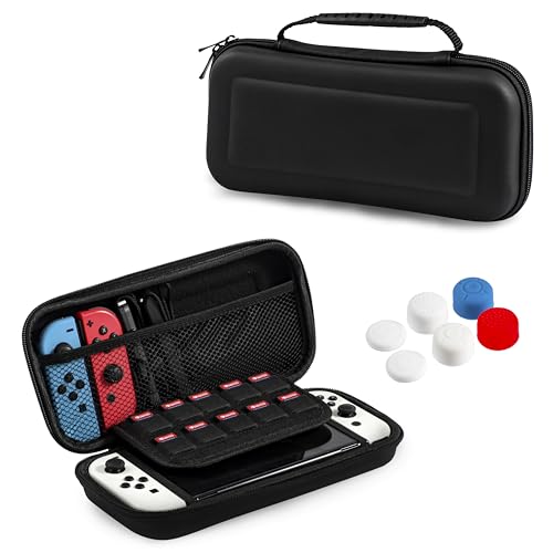 Teyomi Tasche Kompatibel mit Nintendo Switch OLED, Switch OLED Hülle Transparent Dockable, Nintendo Switch OLED Zubehör Bundle mit Tasche, Schutzfolie, Case für Joy-Con, Joystick-Kapp (Schwarz) von Teyomi