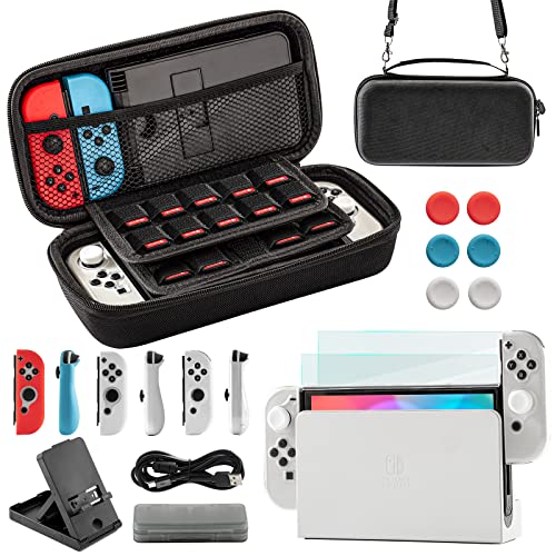 Teyomi Tasche für Nintendo Switch OLED, 20 in 1 Switch OLED Zubehör Bundle mit Switch OLED Hülle Transparent,Spiele Aufbewahrung,Schutzfolie,Switch Ständer,Case für Joy-Con, Joystick-Kappen (Schwarz) Teyomi Tasche für Nintendo Switch OLED, 20 in 1 Switch OLED Zubehör Bundle mit Switch OLED Hülle Transparent,Spiele Aufbewahrung,Schutzfolie,Switch Ständer,Case für Joy-Con, Joystick-Kappen (Schwarz) von Teyomi