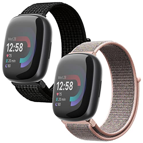 Th-some Armband Kompatibel mit Fitbit Versa 3/Fitbit Versa 4, 2pcs Nylon Ersatzarmband Kompatibel mit Fitbit Versa 4/Fitbit Versa 3 Verstellbares Sport Uhrenarmband für Damen Herren von Th-some