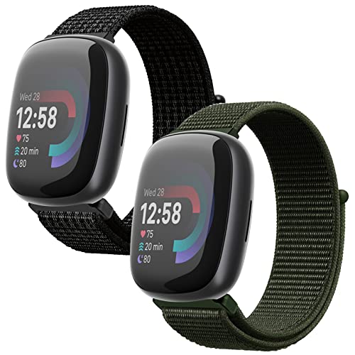 Th-some Armband Kompatibel mit Fitbit Versa 3/Fitbit Versa 4, 2pcs Nylon Ersatzarmband Kompatibel mit Fitbit Versa 4/Fitbit Versa 3 Verstellbares Sport Uhrenarmband für Damen Herren von Th-some