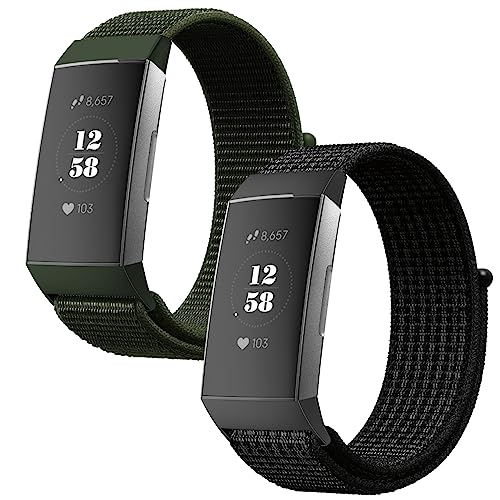 Th-some Armband Kompatibel mit Fitbit charge 3/Fitbit charge 4, 2pcs Nylon Ersatzarmband Kompatibel mit Fitbit charge 4/3, Verstellbares Sport Uhrenarmband für Fitbit charge 4/3 von Th-some