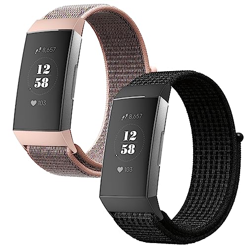 Th-some Armband Kompatibel mit Fitbit charge 3/Fitbit charge 4, 2pcs Nylon Ersatzarmband Kompatibel mit Fitbit charge 4/3, Verstellbares Sport Uhrenarmband für Fitbit charge 4/3 von Th-some