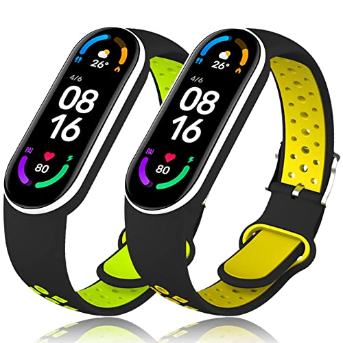 Th-some Armband für Xiaomi Mi Band 7, 2PCS Verstellbares Sport Ersatzarmband für Xiaomi Mi Band 6/Xiaomi Mi Band 5 Smartwatch, Silikon Sport Uhrenarmband Kompatibel mit Xiaomi Mi Band 7/6/5 von Th-some