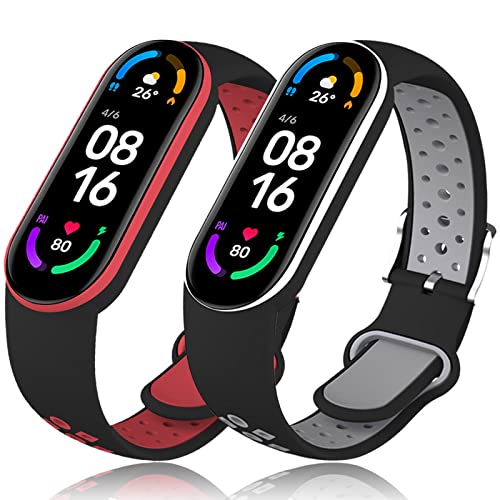 Th-some Armband für Xiaomi Mi Band 7, 2PCS Verstellbares Sport Ersatzarmband für Xiaomi Mi Band 6/Xiaomi Mi Band 5 Smartwatch, Silikon Sport Uhrenarmband Kompatibel mit Xiaomi Mi Band 7/6/5 von Th-some