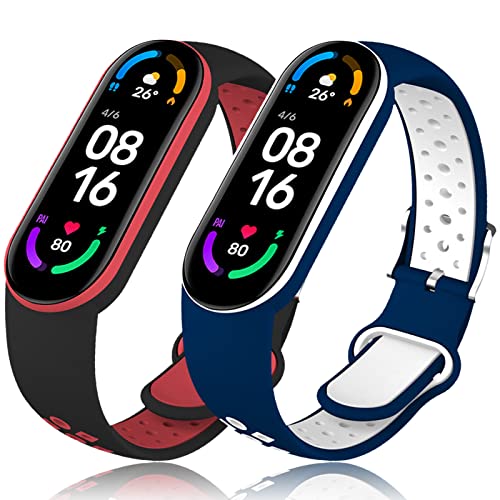 Th-some Armband für Xiaomi Mi Band 7, 2PCS Verstellbares Sport Ersatzarmband für Xiaomi Mi Band 6/Xiaomi Mi Band 5 Smartwatch, Silikon Sport Uhrenarmband Kompatibel mit Xiaomi Mi Band 7/6/5 von Th-some