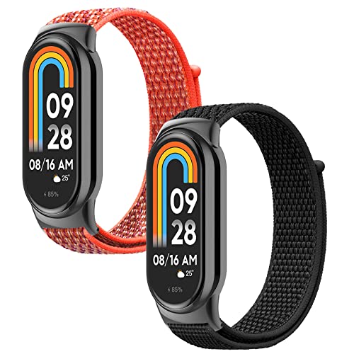 Th-some Armband für Xiaomi Mi Band 8, 2PCS Nylon Uhrenarmband Verstellbares Sport Ersatzarmbänd Kompatibel mit Xiaomi Mi Band 8 von Th-some