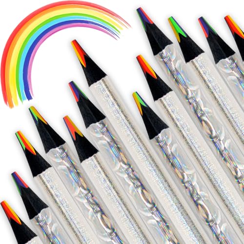 ThEast 30 Stück Regenbogen Buntstifte, 4 in 1 Farben Regenbogenstifte, Holografische Design Mehrfarbige Bleistifte zum Ausmalen und Skizzieren für Kinder und Erwachsene, Vorgespitzt von ThEast