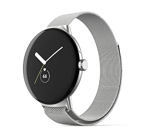 The 5 Shop Edelstahl Metall Armband kompatibel mit Google Pixel Watch 1+2 Smartwatch Band, Mesh Milanaise Loop Damen Herren Uhr Ersatzband Magnet Verschluss Uhrenarmband (Silber) von The 5 Shop
