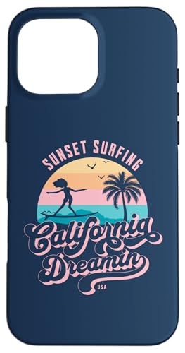 Surfen bei Sonnenuntergang in California Dreamin Hülle für iPhone 16 Pro Max von The Aqua Cottage