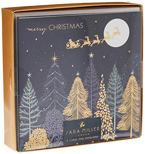 Sara Miller Weihnachtskarten-Box "Over The Tree Tops", 8 folierte und geprägte Weihnachtskarten, Größe 16 x 16 cm von The Art File