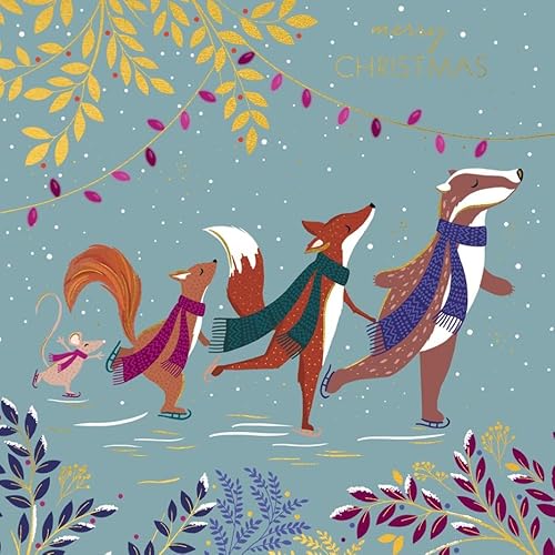 The Art File - Sara Miller Design, Skating Waldtiere – Box mit 8 luxuriösen Weihnachtskarten – LBX96 von The Art File