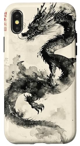 Hülle für iPhone X/XS Eastern Dragon Majesty: Vintage-Tintenkunstsammlung von The Art of Print by MCMA - Digitally Enhanced Art