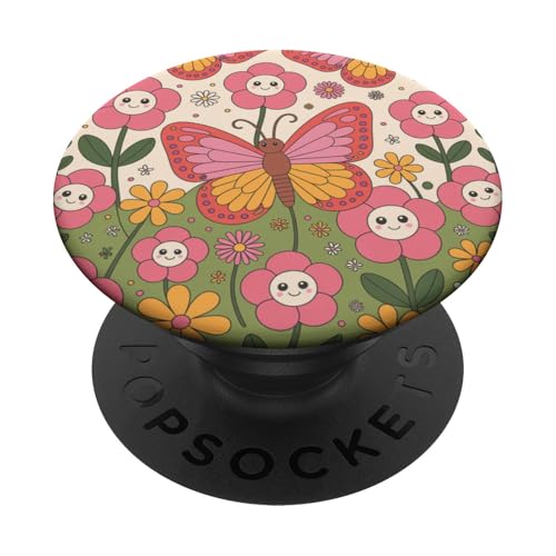 Niedlicher Kawaii-Schmetterling lächelnde Blumen Gartenfreude PopSockets Klebender PopGrip von The Beauty Butterfly Store