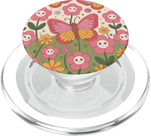 Niedlicher Kawaii-Schmetterling lächelnde Blumen Gartenfreude PopSockets PopGrip für MagSafe von The Beauty Butterfly Store