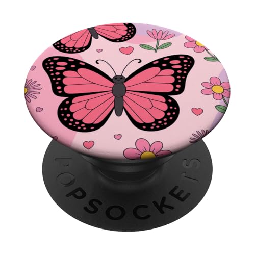 Niedliches Kawaii-Schmetterlings-Blumenmuster, ästhetisch PopSockets Klebender PopGrip von The Beauty Butterfly Store